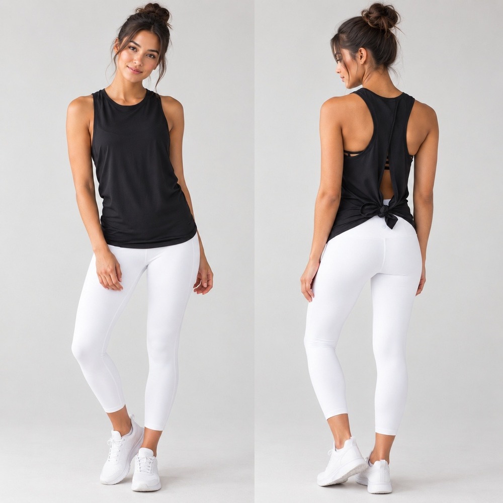Lululemon All Tied Up Tank Top Prima Cotton Womens 4 Black Open Back Activewear